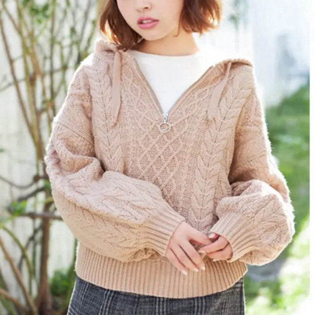 INGNI zipper hoodie cable knit sweater - kepang hoodie berzipper - sweater kepang halfzipper - hoodi