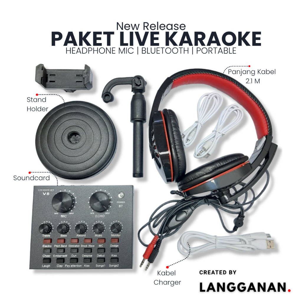 Sound card V8 Bluetooth Audio External Mixer Soundcard Alat Live Streaming Karaoke Tiktok Youtube Ha