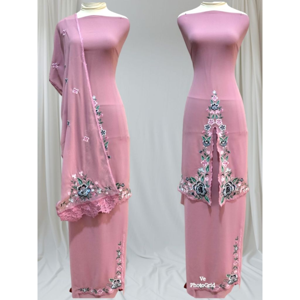 bahan baju kurung set selendang bordir padang
