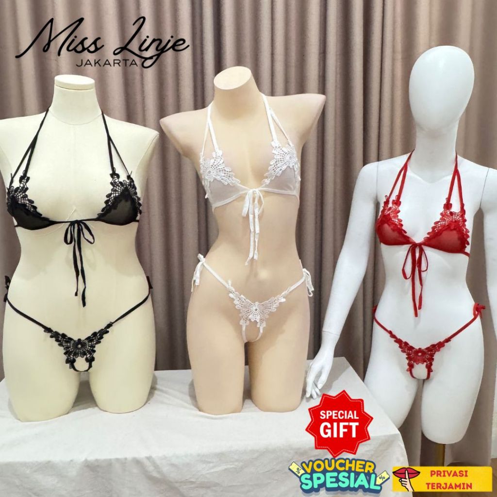 Misslinjejkt Lingerie Bikini Sexy Open Croctch Bh Lingerie Set G String Bisa Sampai Big Size Besar J