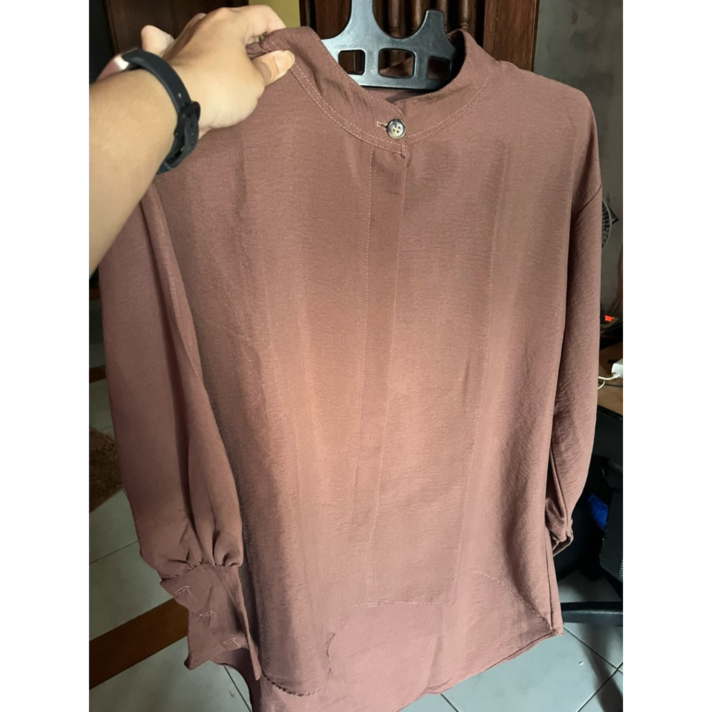 nadiraa blouse tunik brown merah bata