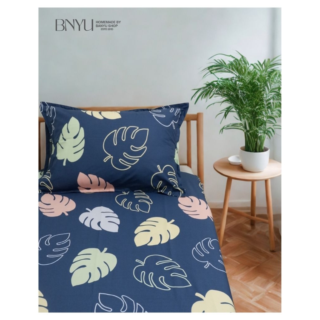 sprei kayun lokal motif daun / sprei monstera / sprei homemade / sprei bunga hijau
