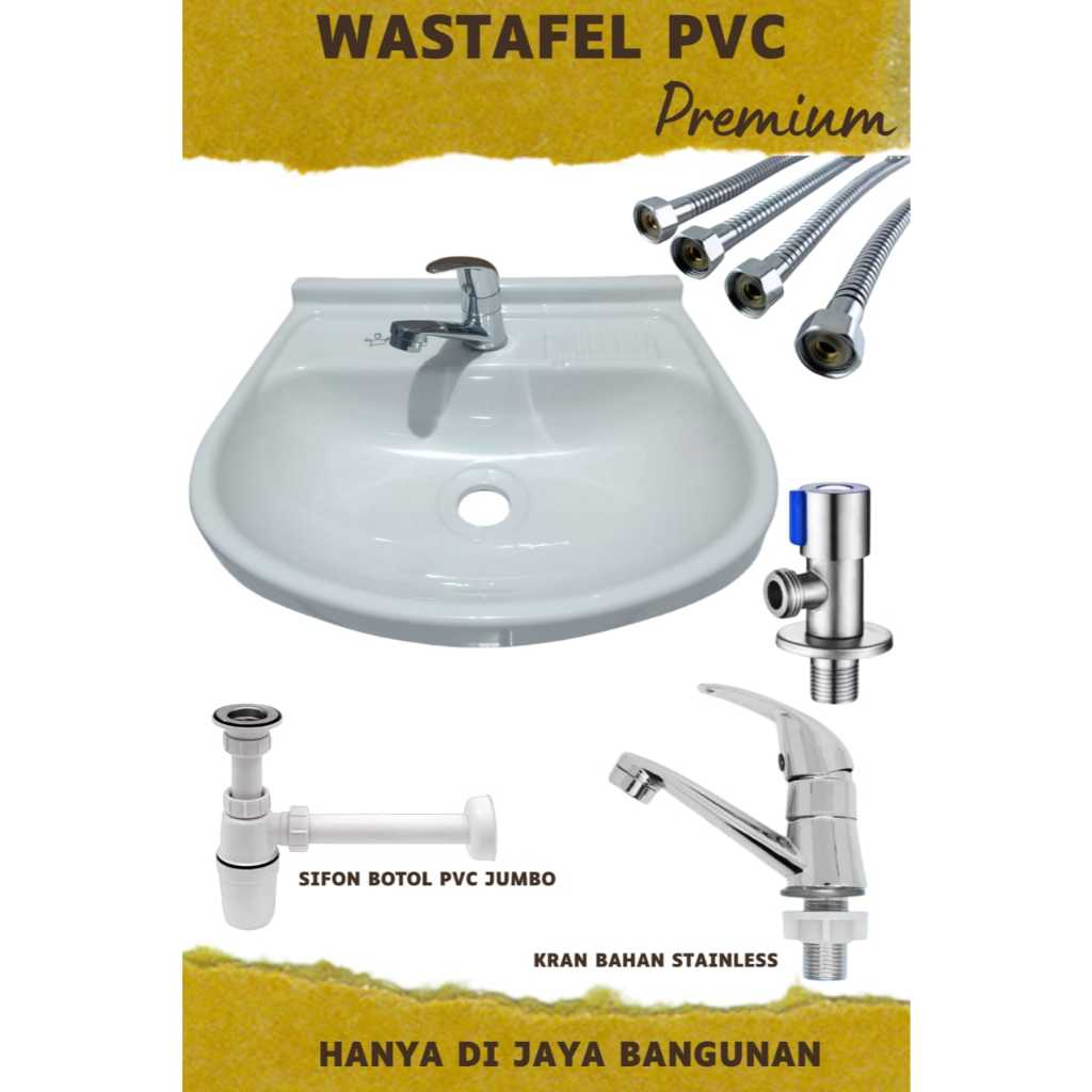 WASTAFEL PLASTIK PVC PREMIUM JUMBO LENGKAP STOP KRAN+SIFON+FLEXIBLE+KRAN WASTAFEL
