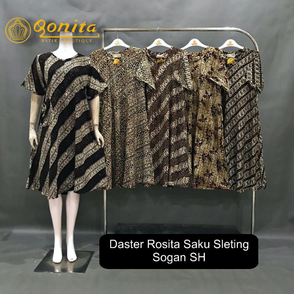 {LD 112 CM} Daster Qonita Batik Pekalongan ll Daster Rosita Saku Sleting Sogan