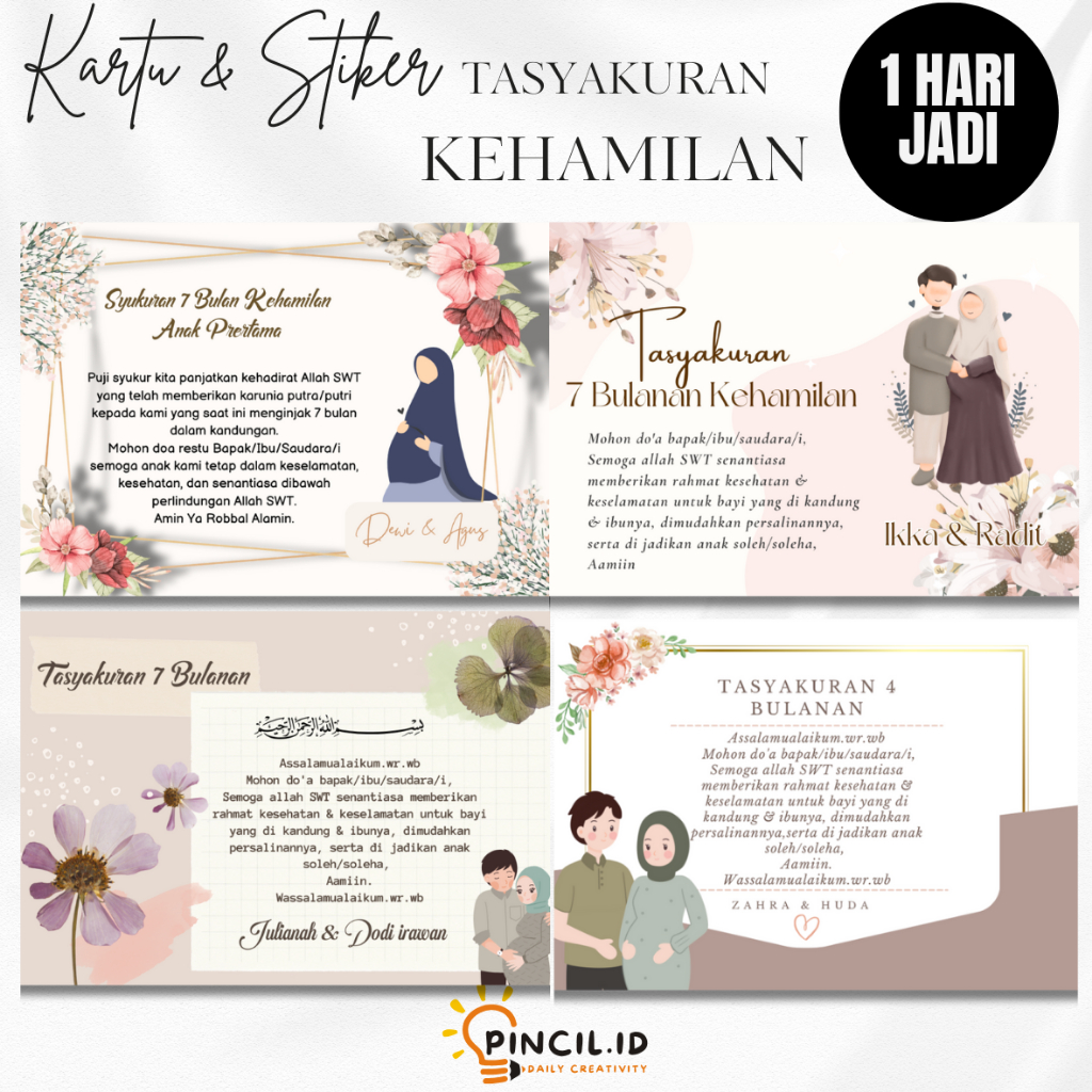 Kartu & stiker 7 bulanan, kartu & stiker 4 bulanan kehamilan, kartu & stiker souvenir tasyakuran keh