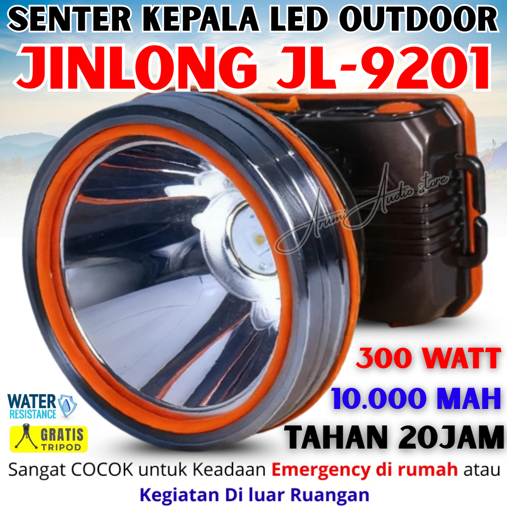 Senter Kepala Super Terang Ring 90 Jinlong 300w Jinlong Jl-9201 Cahaya Putih - Senter Kepala Jinlong