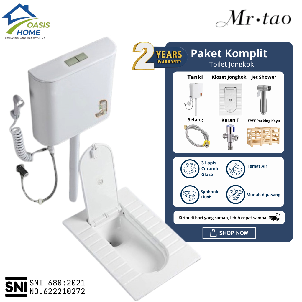 OASIS HOME - Closet Kloset Jongkok 1Set Energy Saving Water Tank Basic Wc Jongkok Bahan Keramik Warn