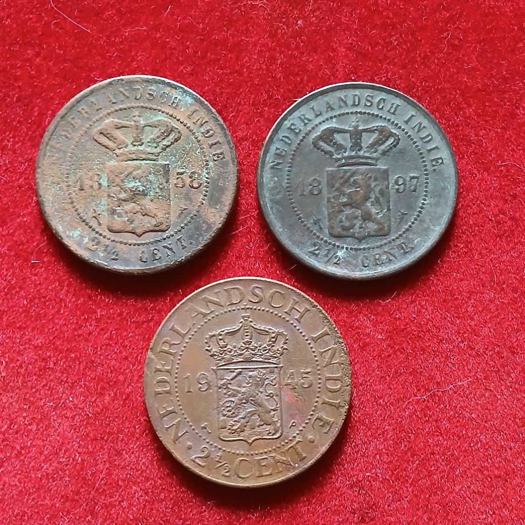 Koleksi Temuan Sungai 3 Biji Koin Benggol Nederland Indie 2,5 Cent