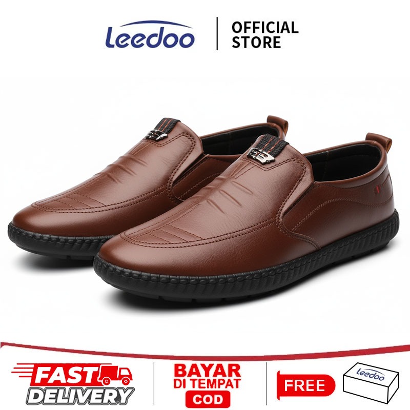 Leedoo Sepatu Oxford Kulit Kerja Pria Formal Slip On Pria Loafer Sepatu Kuliah Kekinian Shoes Cokela