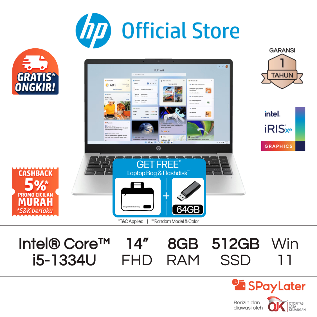 Laptop HP 240 G10 Intel Core i5 Iris X 8GB RAM 512GB SSD Silver Free Windows 11 Home 14 Inch Garansi