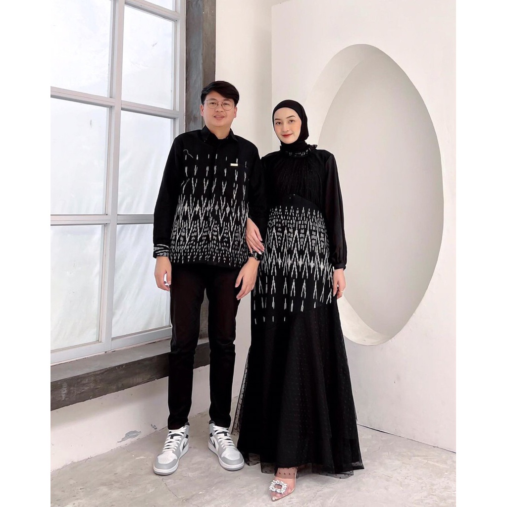 Couple baju tenun Camelia dress set kondangan set pernikahan set family