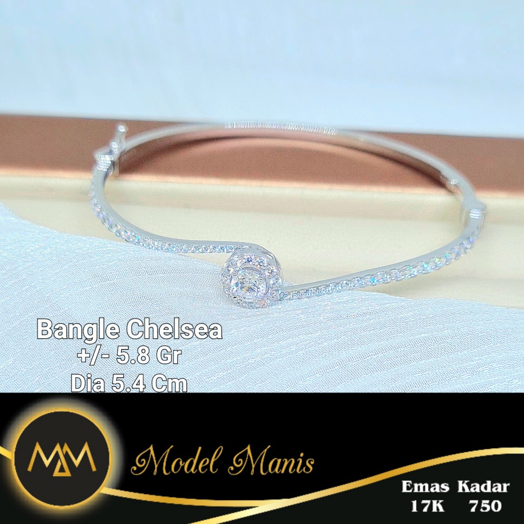 Model Manis Gold - Gelang Bangle Chelsea Gelombang Putih - Emas 17k  750