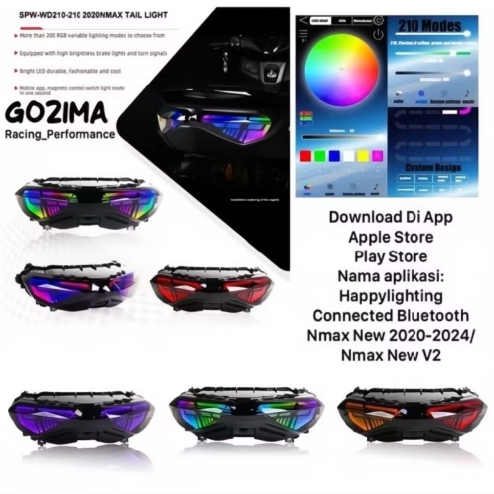 New Lampu Stoplamp Nmax New 2020 CIVIC LAZY GOZIMA 256 MODE LED Running Biru Merah RGB FLY MOTOGP
