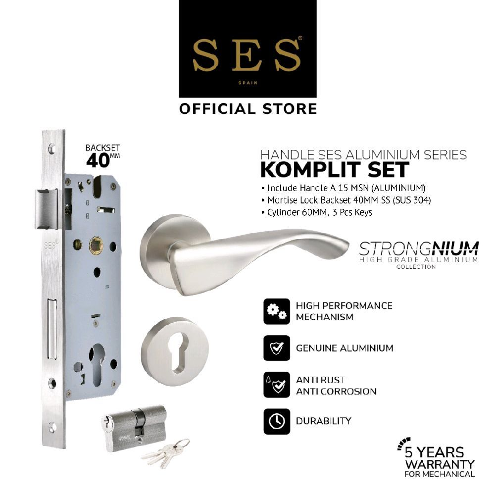 Gagang Pintu Set - Handle Pintu SES Aluminium A15 MSN + Body SES ECO E2030 - 40mm SS