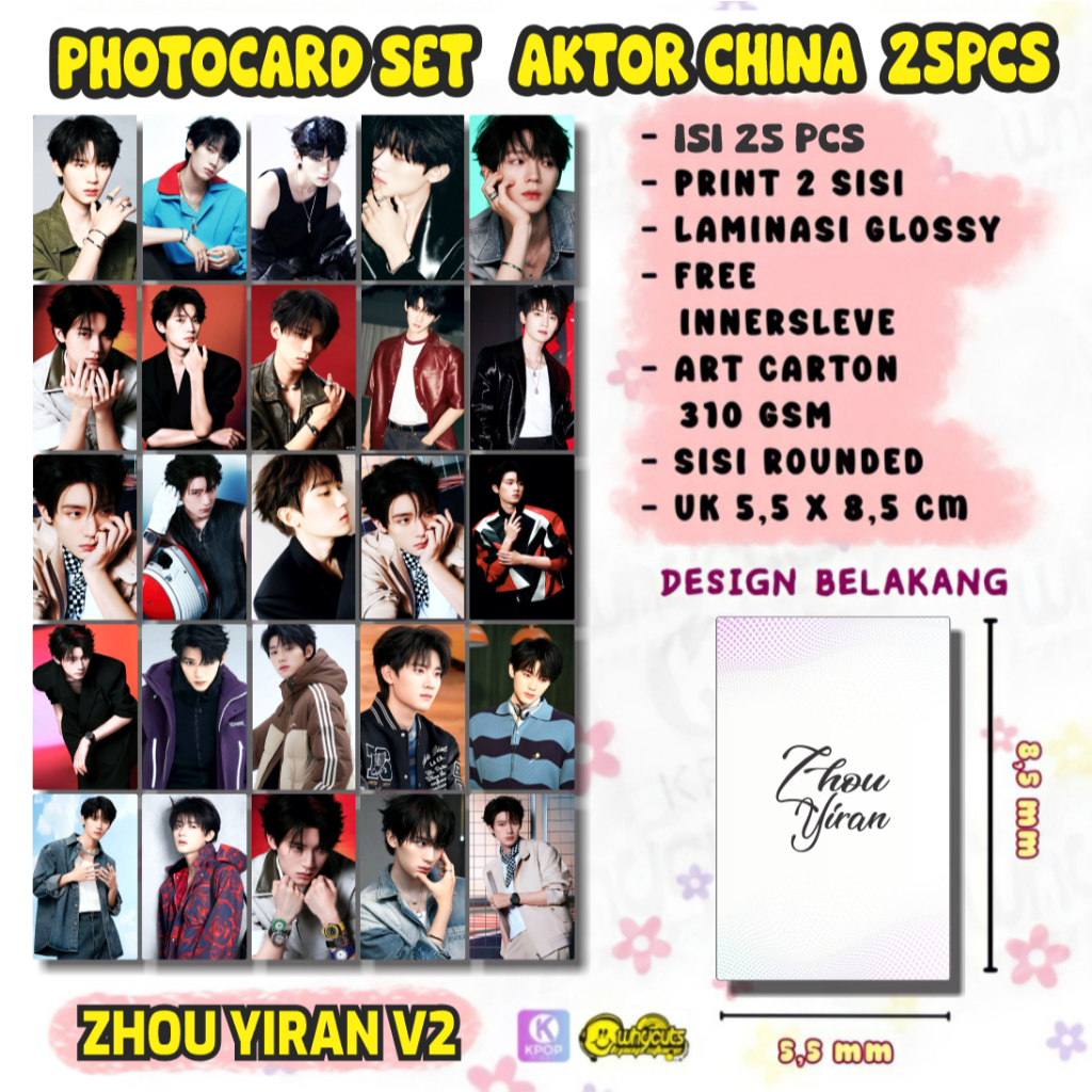 [25PCS] Photocard Set Premium Zhou Yiran Print 2 sisi laminasi glossy tebal tidak pudar