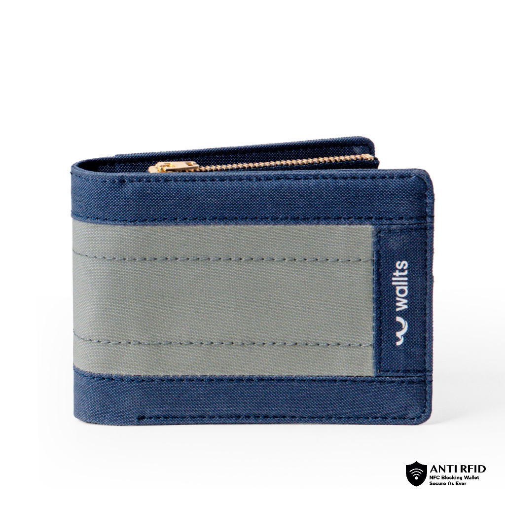Wallts Ben Navy Grey - Wallts Dompet Lipat Kanvas Pria Anti Air