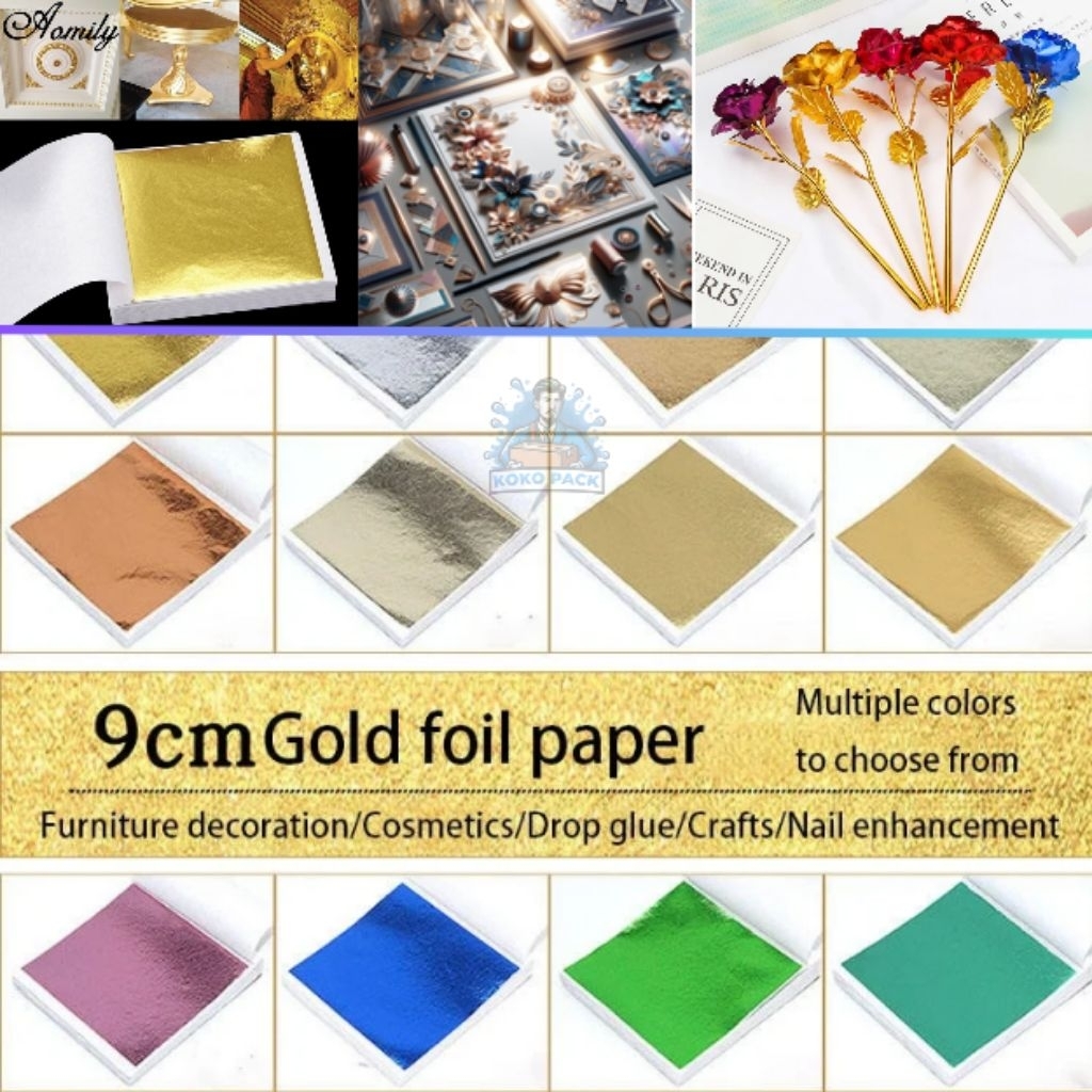 (10 lbr)Kertas Foil Emas Gold Leaf Foil Sheet Kertas Prada Sepuhan Sepuh