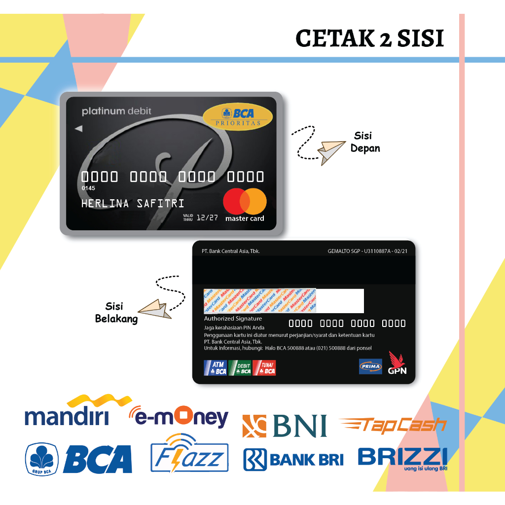 KARTU EMONEY DEBIT CARD BCA PRIORITAS BLACK MANDIRI FLAZZ BCA GEN 2 BNI TAPCASH BRIZZI BRI - 2 SISI