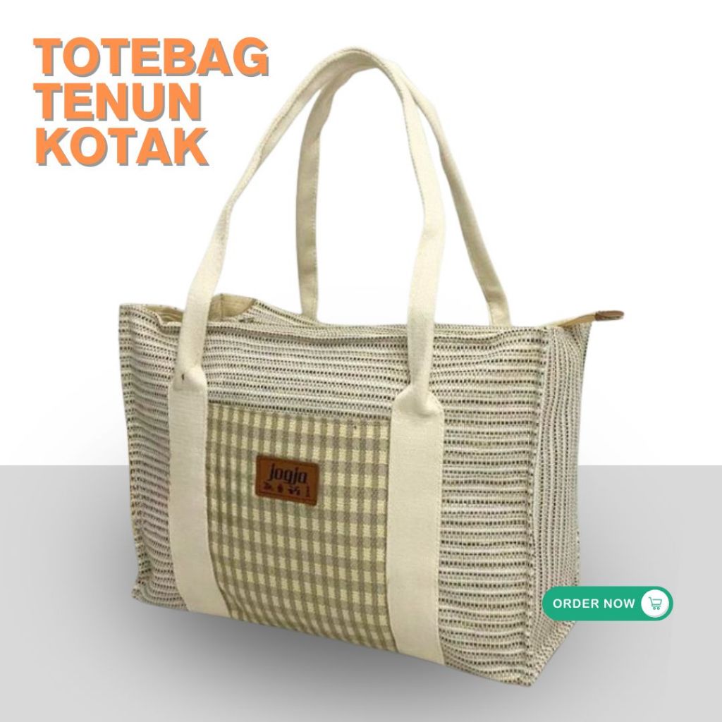 TOTEBAG TENUN KOTAK / TAS KULIAH / TAS JOGJA MURAH / Tas Jogja