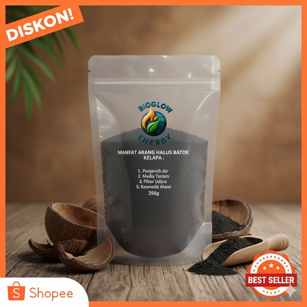 Arang Halus Premium – Batok Kelapa Murni 250g, Siap Pakai! Aman untuk Tanaman, Briket, & Filter Air 