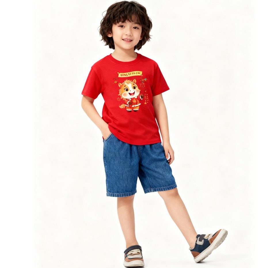 Baju/Kaos Imlek Anak Anak 3 - 9 tahun Atasan Imlek Anak Perempuan-Laki Laki