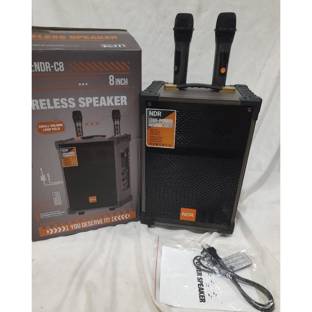 wireless speaker  ndr c8 1000 watt pmpo 8 inchiMerk NDR26 x 20 x 38 cmharga promo rp530.000Barang ba