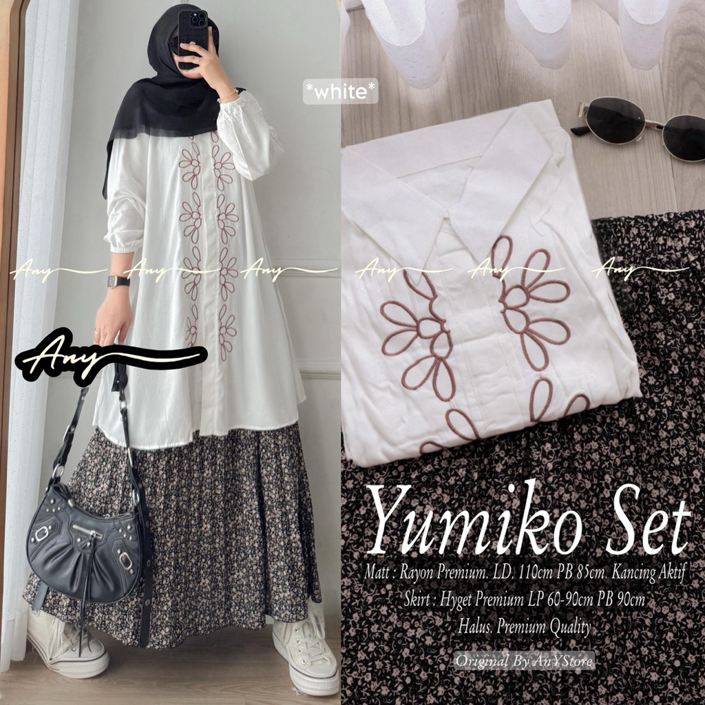 ifah kinan qiran yumiko set tunik rayon polos rok plisket bunga by ANY