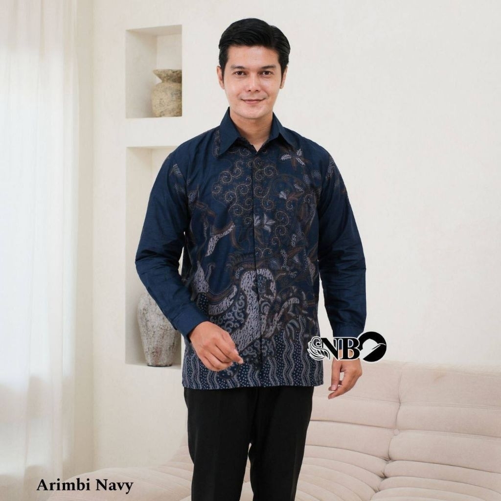 BATIK Motif Kemeja Arimbi Navy Kemeja Batik Pria Slimfit Katun Premium Modern