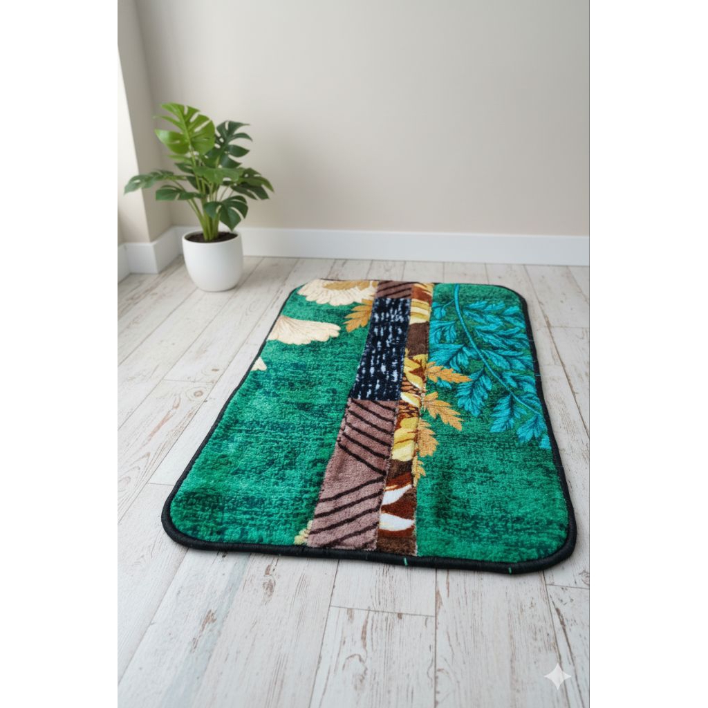 Keset Malaysia Sambung Busa Anti Slip Bulu Kain Lembut Warna Random Motif Bunga dan Geometris