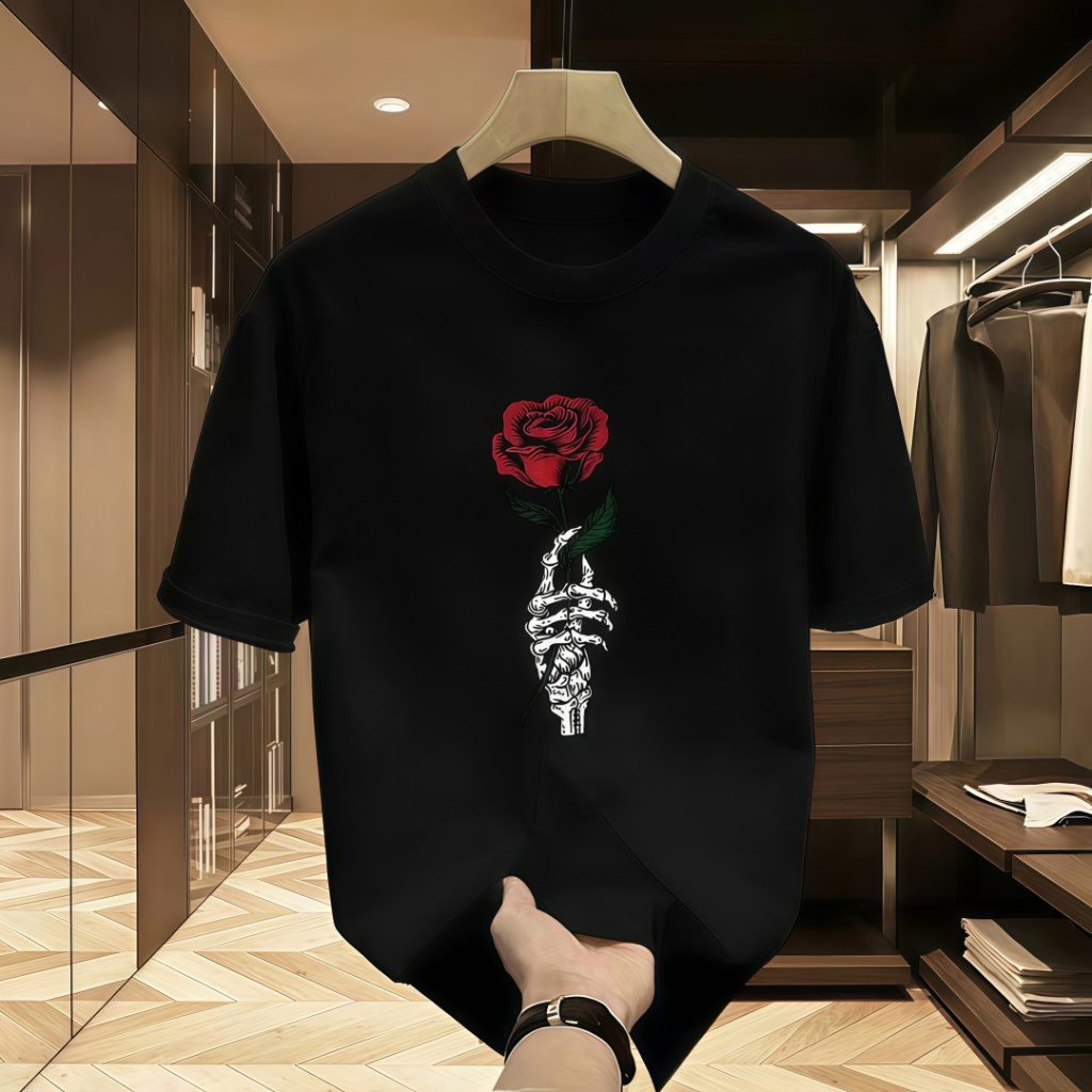 COD   Baju Kaos Tengkorak Mawar Trendy Desain Unik OOTD Kasual Santai Harga Spesial Waktu Terbatas