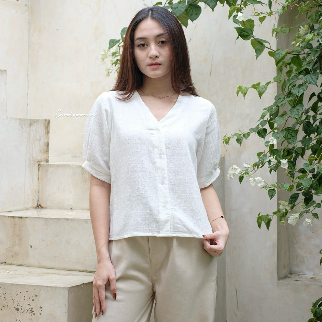 EMIKO BLOUSE LINEN - Blouse Linen Premium Wanita Blouse Santai Wanita Atasan Wanita Linen