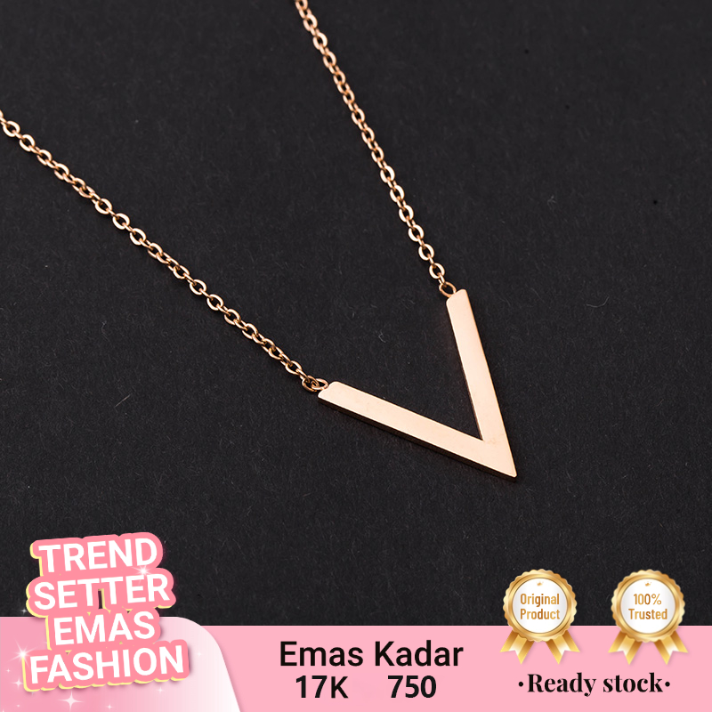 Kalung Emas Huruf V Rose Gold 17K