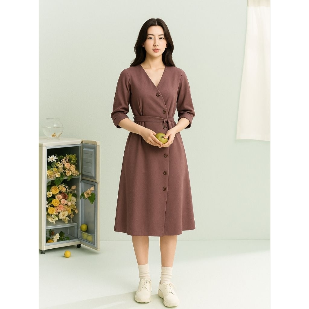 Dress Polos Wanita Ichiko Gaun Simple Elegan Wanita Korean Style Zh
