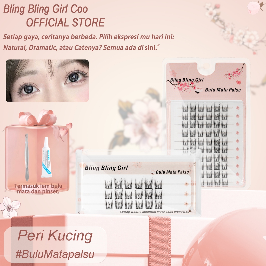 Bling Bling Girl  Peri Kucing Bulu Mata Palsu Mink Bulu Mata Palsu Natural 3 Baris