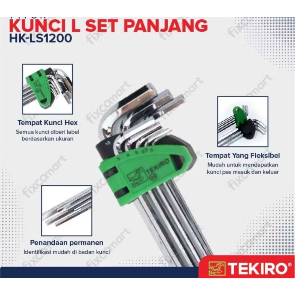 kunci L set panjang Tekiro 8pcs 2mm, 2,5mm 3mm 4mm 5mm 6mm 8mm 10mm 1 set kunci L long tekiro / teki