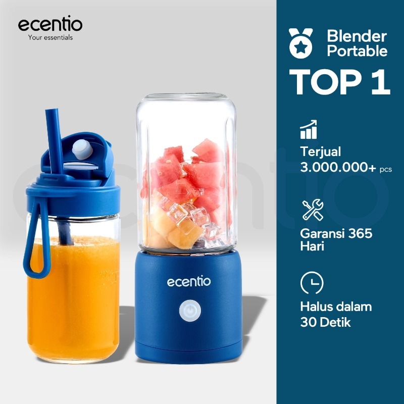 Special [RRQ] ecentio Kaca blender 10 Mata Pisau Portable 380+380ml Usb Juicer Mini Multifungsi
