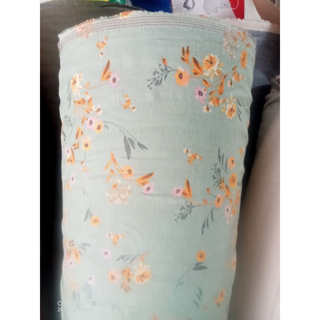 bahan pure linen premium bahan kain linen pure meteran kain linen pure motif kembang bahan kain line