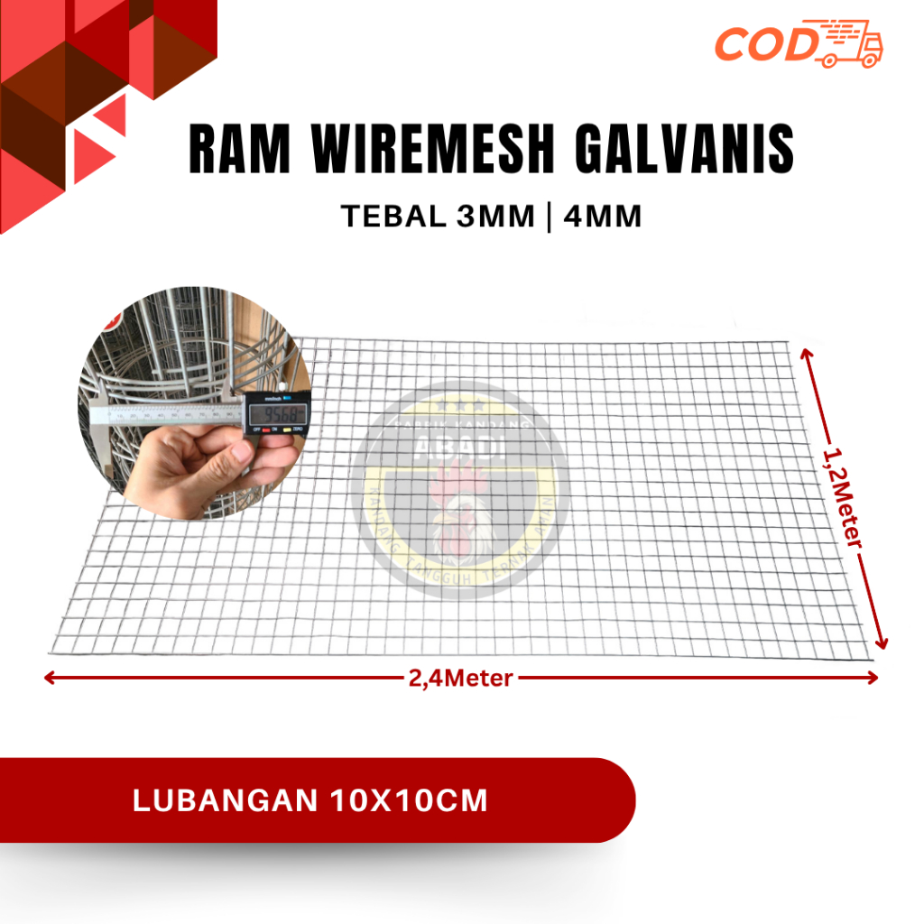 Ram Wiremesh Galvanis Ketebalan 3mm dan 4mm Ukuran 1,2x2,4Meter | 1,2x1,2Meter | 1,2x1Meter | Kawat 