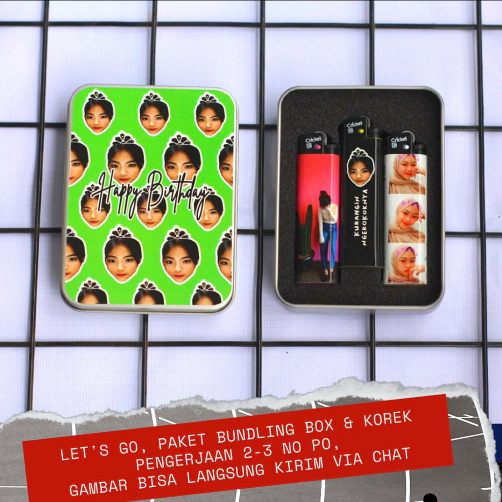 [Bisa COD] [No PO] Korek Cricket Custom Box Kaleng Custom, Pillow Box Custom, gift box