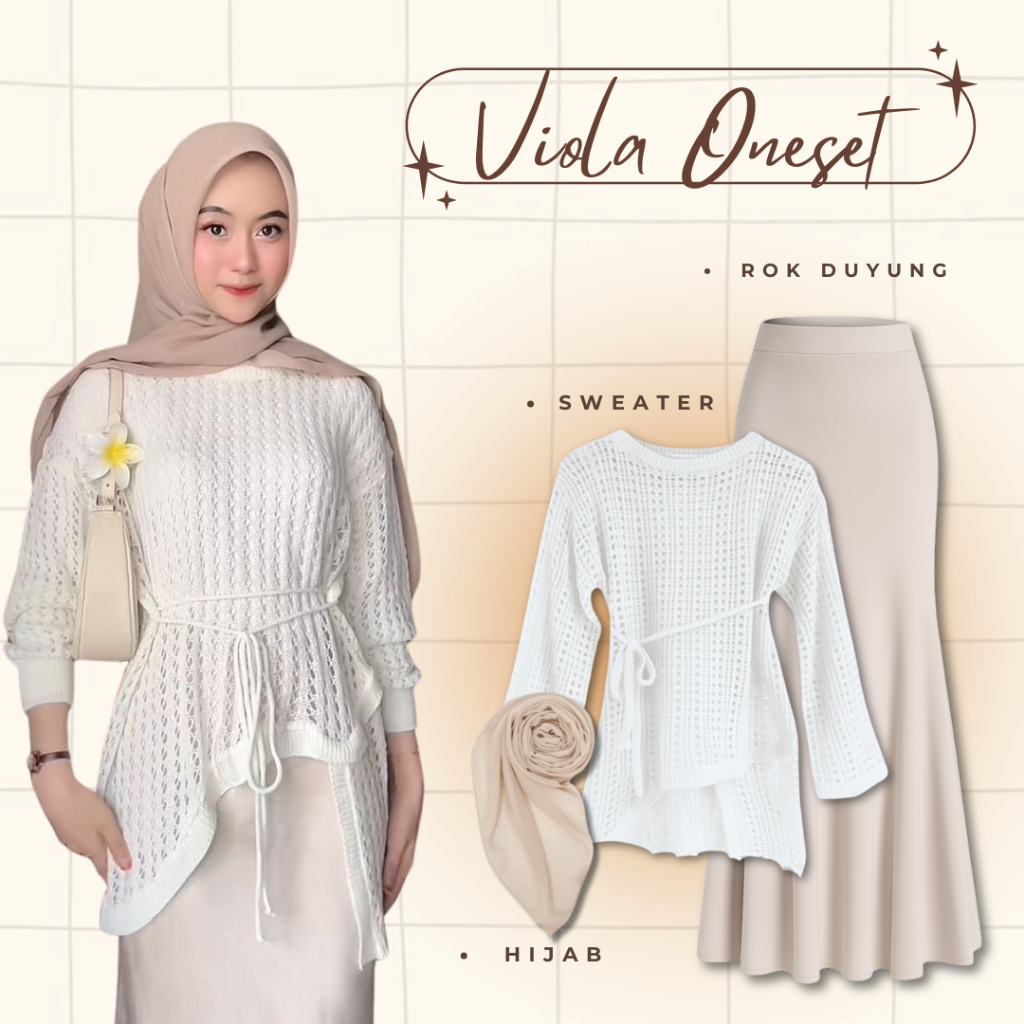 Viola One Set Outfit Remaja Kekinian 3in1 (Yuruma Sweater - Rok Duyung - Bella Square)  Modis Nyaman