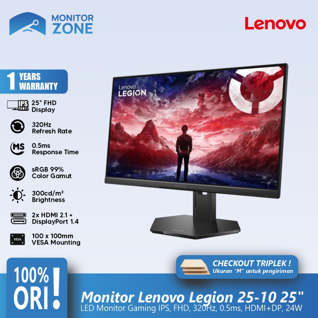 Lenovo Legion 25-10 Monitor Gaming 25" IPS FHD 320Hz 0.5ms AMD FreeSync + G-Sync HDR10 Full Ergonomi
