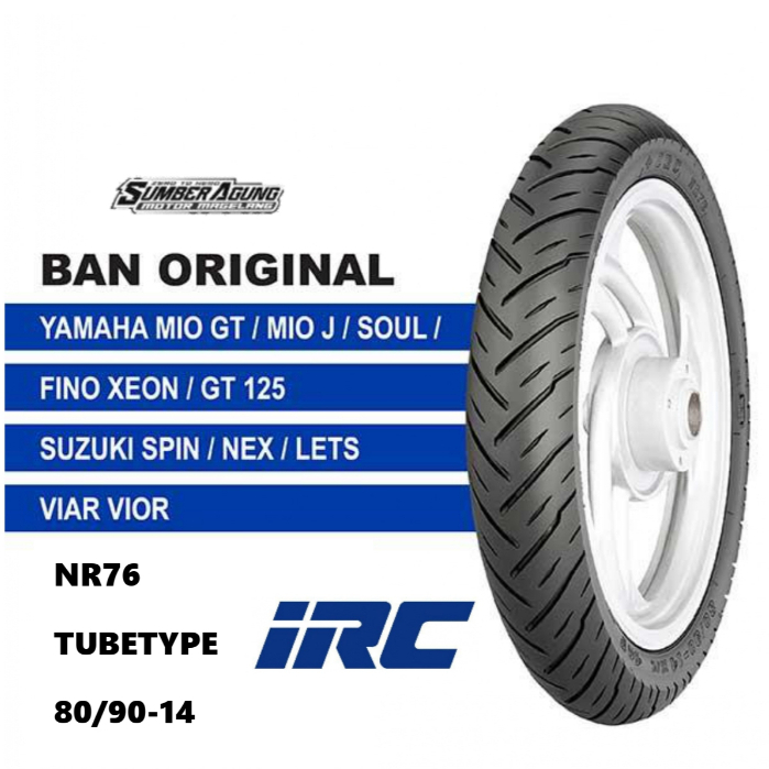 BAN LUAR IRC 80/90-14 NR76 TUBETYPE BUKAN TUBELESS DEPAN BEAT VARIO