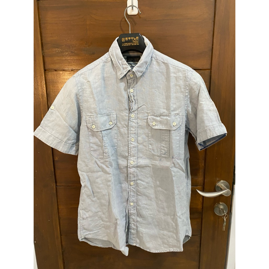 kemeja pantai zara man biru muda size M preloved