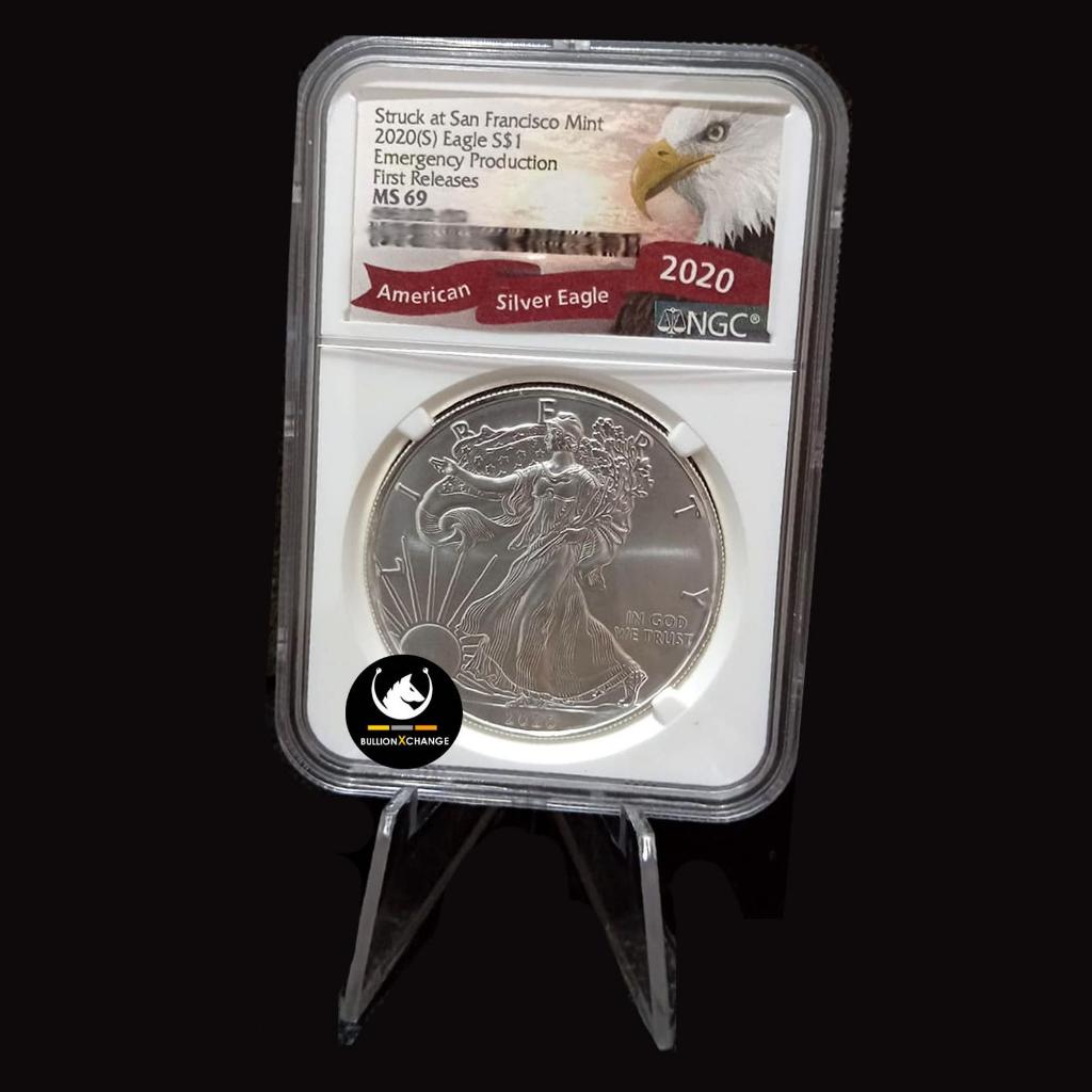 Koin perak 2020(S) American Silver Eagle Emergency Production 1 oz Silver Coin NGC MS69 First Releas