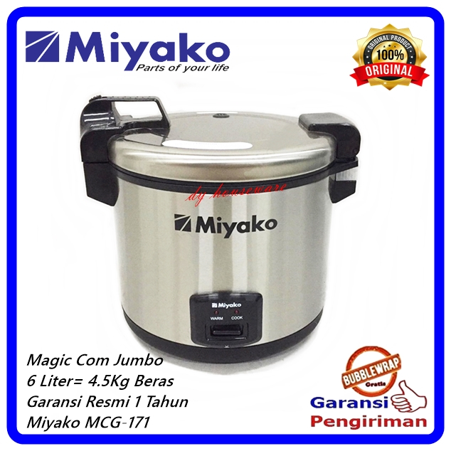 Rice Cooker Jumbo 6 Liter 4.5Kg Beras Magic Com Penanak Nasi Listrik Garansi 1 Tahun Miyako MCG-171