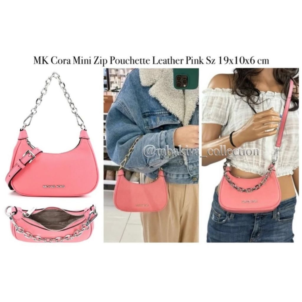 MK Cora Mini Zip Pouchette Leather Pink