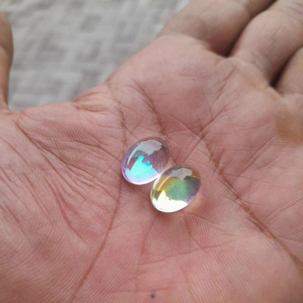 2 pcs batu akik kalimaya india 14 mm jarong biru dan kuning