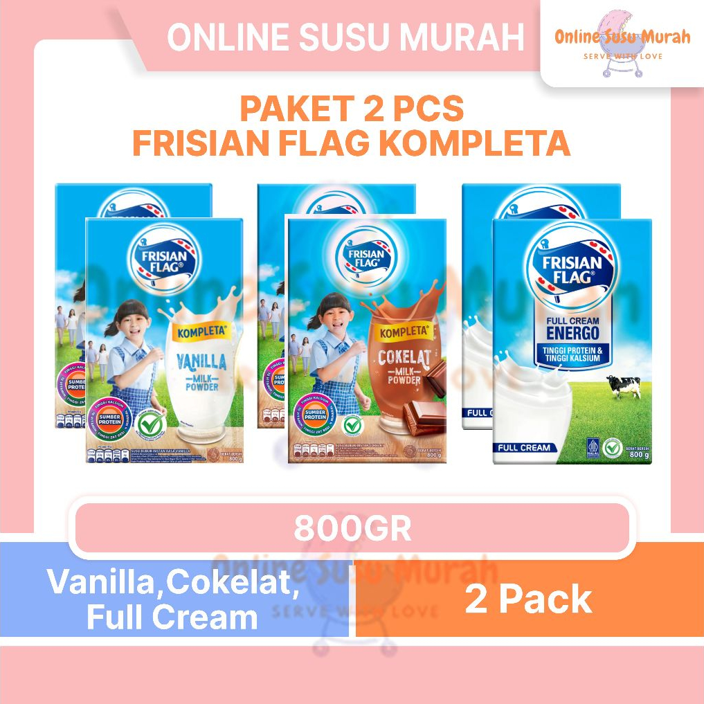 FRISIAN FLAG KOMPLETA PAKET 2 PCS 800GR SUSU BUBUK VANILA COKELAT FULL CREAM 800 GR SSKD