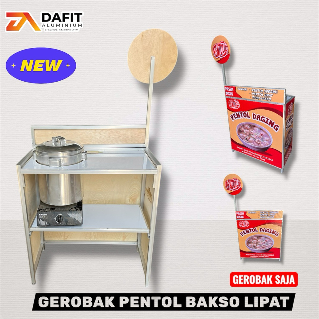 Gerobak Jualan Pentol Bakso Lipat Booth portable Model Atas Bulat