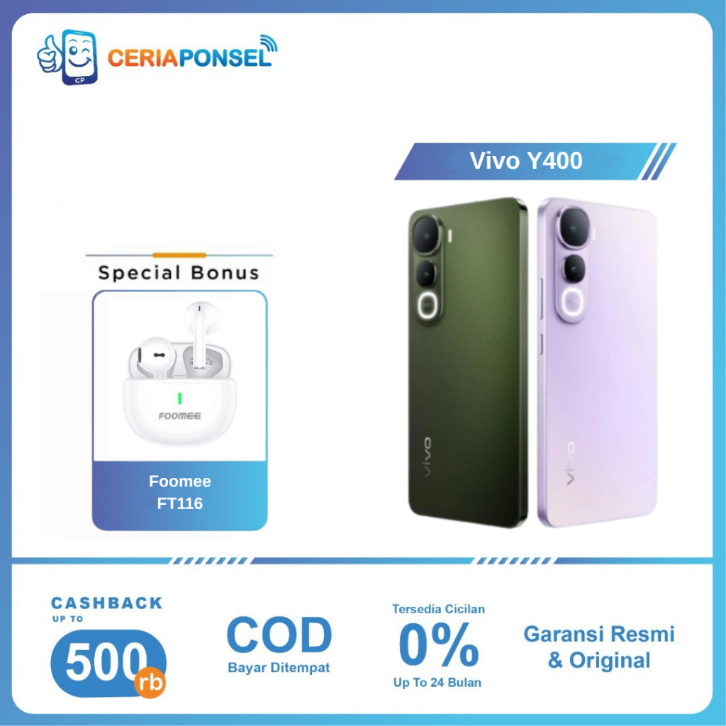 Vivo Y400 8/128GB & 8/256GB, Snapdragon 685 Slim Design 7.90mm 50MP 6000 mAh 44w IP68 | Garansi Resm